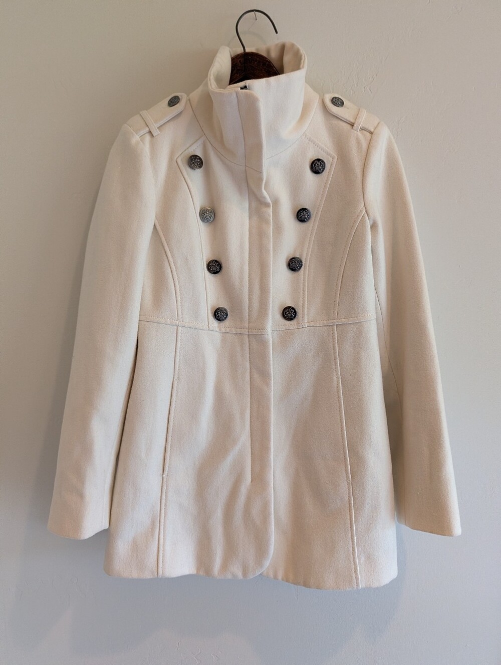Guess Military Band Style Funnel Neck Wool Coat Women's Size PS